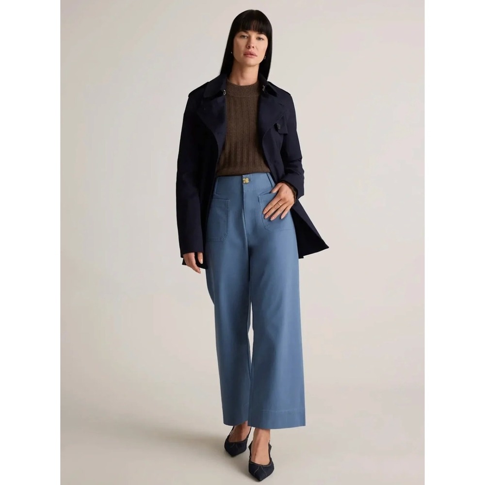 Quince Organic Stretch Cotton Chino Cropped Wide Leg Aegean Blue Pants